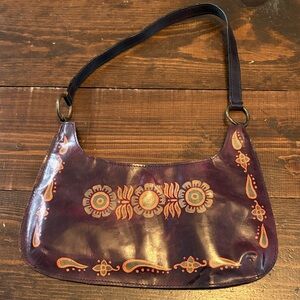 Vintage leather Purple and Orange Floral Women's Hand Bag